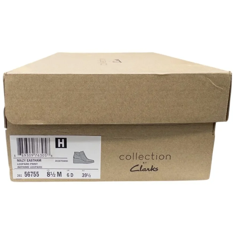 Clarks Mazy Eastham Leopard Print Wedge Bootie Ankle Boots 8 Wide Width